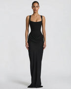 Draped corset maxi dress with wide straps and lace-up back - view 6