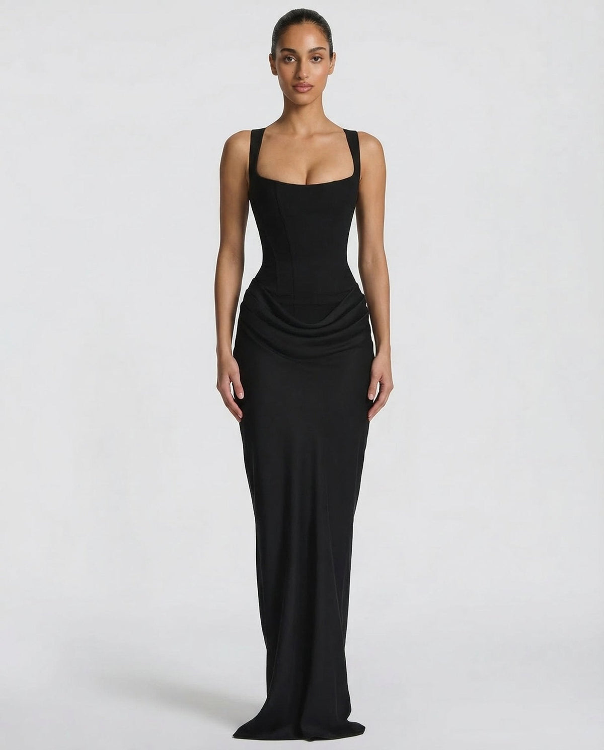 Draped corset maxi dress with wide straps and lace-up back - view 6