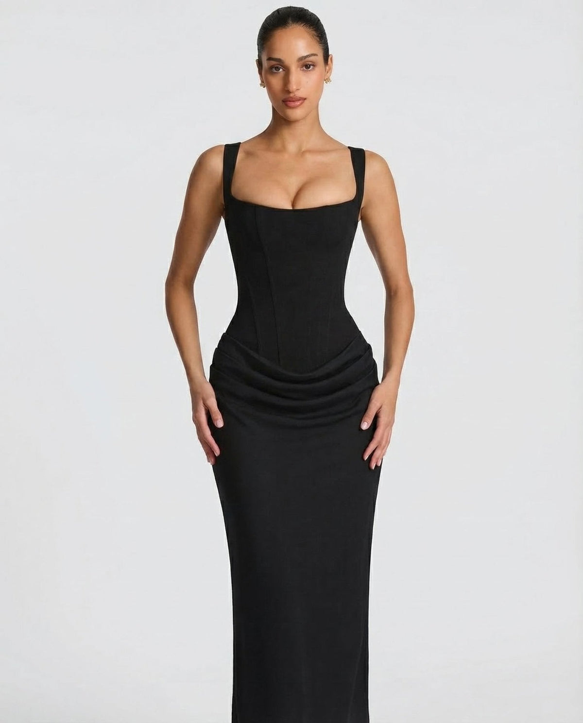 Draped corset maxi dress with wide straps and lace-up back - view 7
