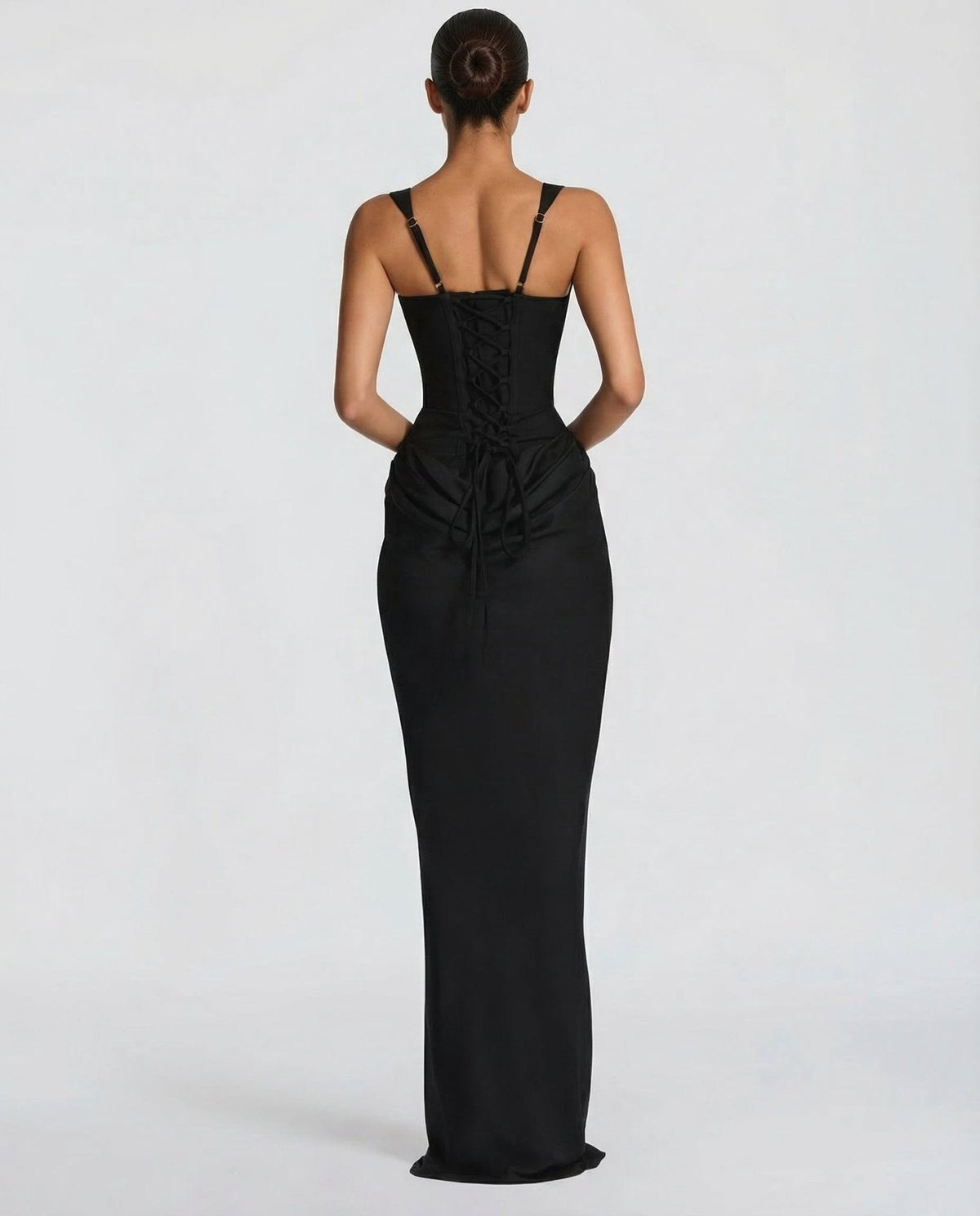 Draped corset maxi dress with wide straps and lace-up back - view 8