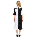 Black and white split clown costume with ruffle collar and pom-poms, jumpsuit and dress - view 2