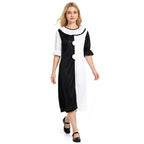 Black and white split clown costume with ruffle collar and pom-poms, jumpsuit and dress - view 8