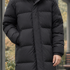 Men's longline quilted puffer jacket with attached hood - view 2