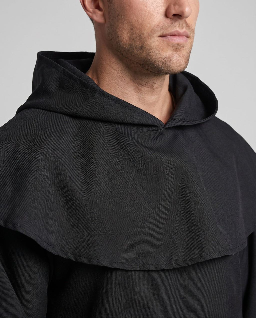 Men's black hooded robe Halloween costume with shoulder capelet and wide bell sleeves - view 2