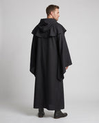 Men's black hooded robe Halloween costume with shoulder capelet and wide bell sleeves - view 3