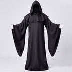 Men's black hooded robe Halloween costume with shoulder capelet and wide bell sleeves - view 4