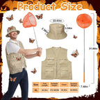 Butterfly and catcher couples Halloween costume with monarch wing cape, khaki vest, bucket hat and net - view 2