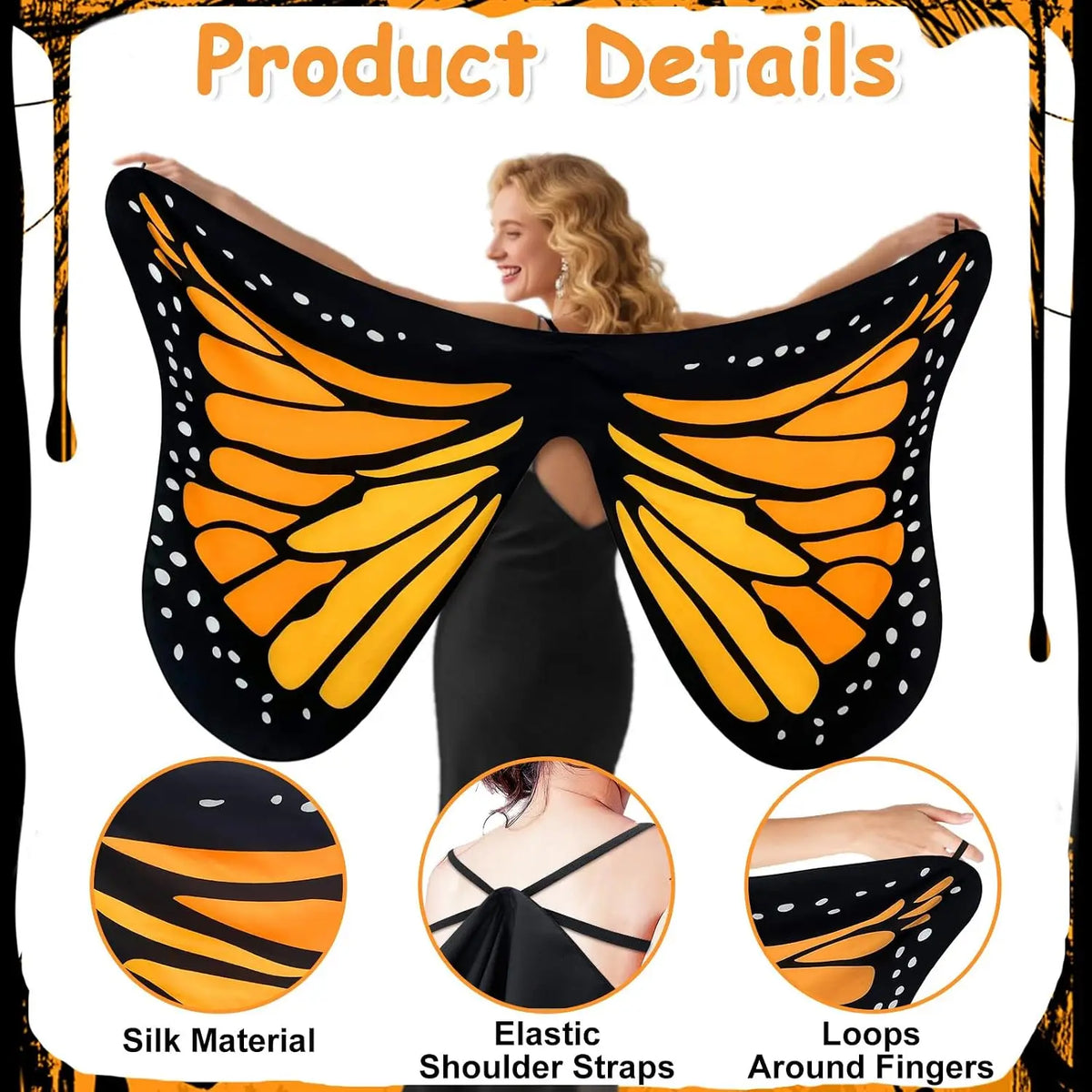 Butterfly and catcher couples Halloween costume with monarch wing cape, khaki vest, bucket hat and net - view 5