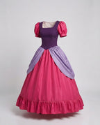Women's princess Halloween costume dress with purple bodice, pink puff sleeves, lilac overskirt and ruffled skirt - view 5