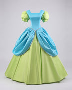 Women's princess Halloween costume dress with purple bodice, pink puff sleeves, lilac overskirt and ruffled skirt - view 6