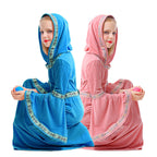 Girls hooded velvet wizard costume gown with bell sleeves and woven trim - view 2