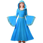 Girls hooded velvet wizard costume gown with bell sleeves and woven trim - view 3