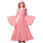 Girls hooded velvet wizard costume gown with bell sleeves and woven trim - view 5