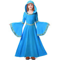 Girls hooded velvet wizard costume gown with bell sleeves and woven trim - view 7