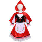 Girls Little Red Riding Hood costume with hooded red satin cape and embroidered apron - view 6