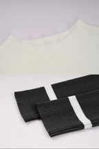 Striped ribbed knit bodycon midi sweater dress with long sleeves and mock neck - view 3