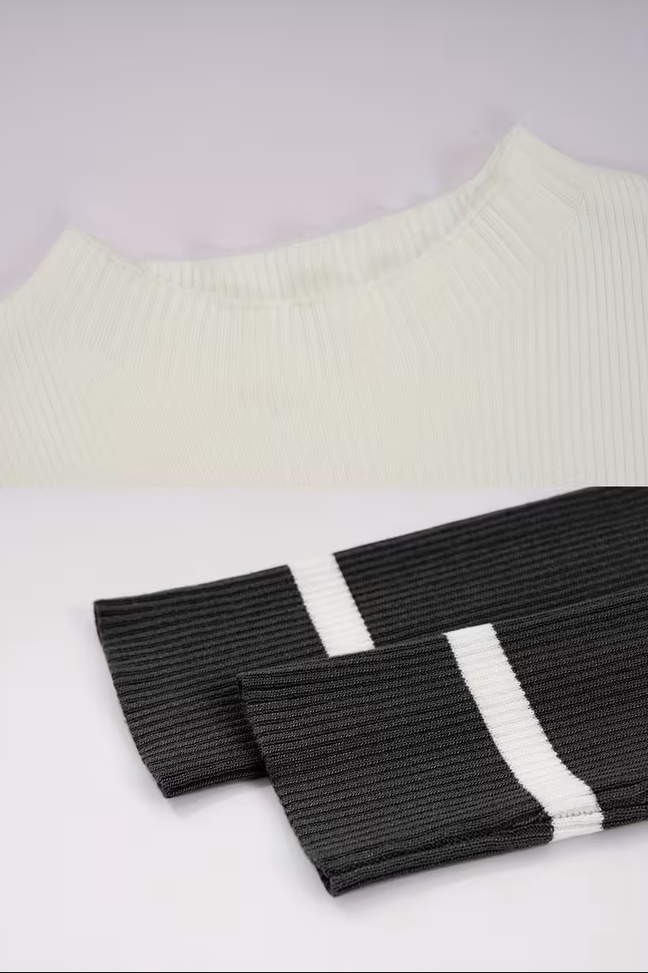 Striped ribbed knit bodycon midi sweater dress with long sleeves and mock neck - view 3