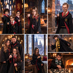 Adult black wizard cloak with colored hood and house crest patch - view 7