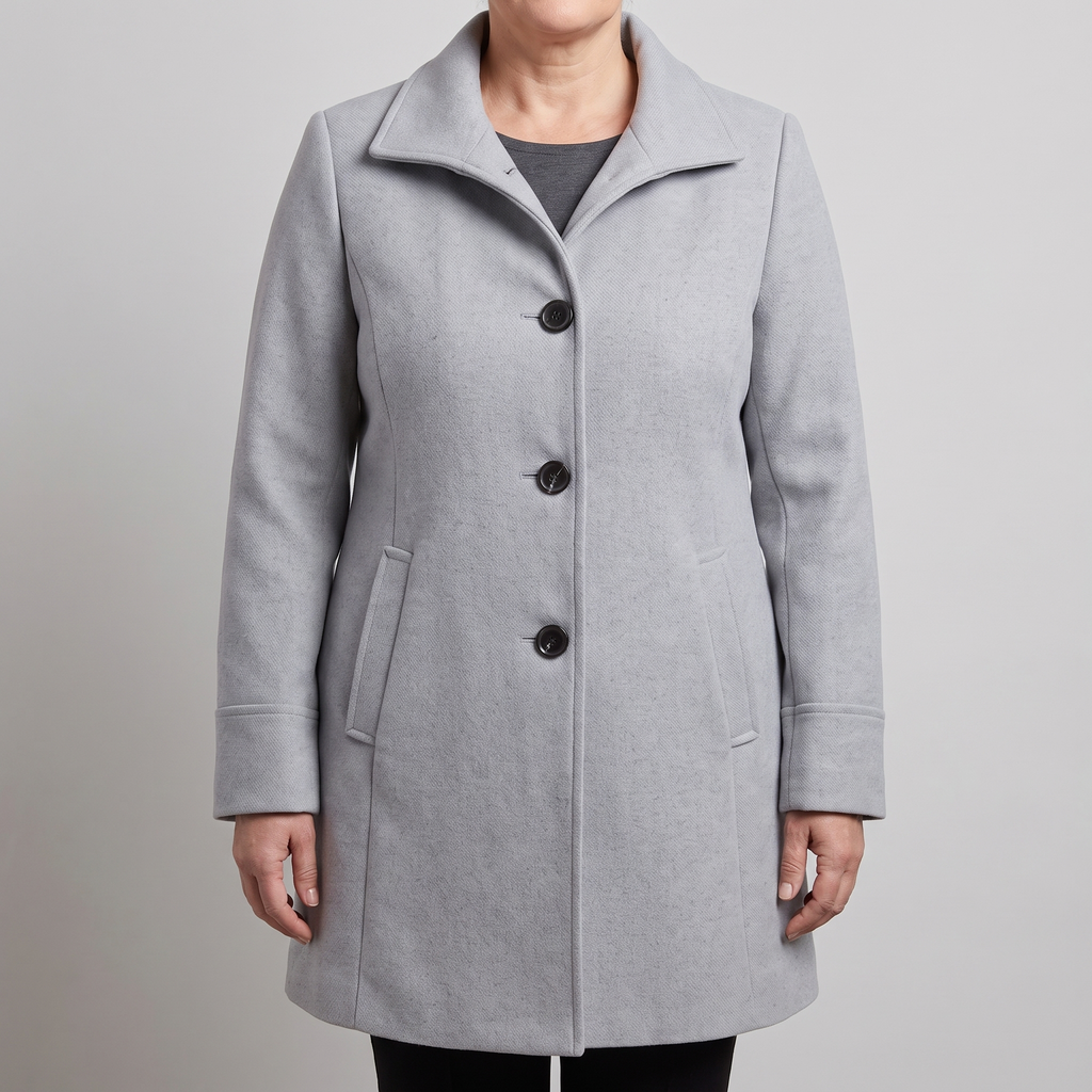 Women's stand collar wool coat with single-breasted button front