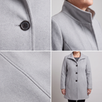 Women's stand collar wool coat with single-breasted button front - view 16