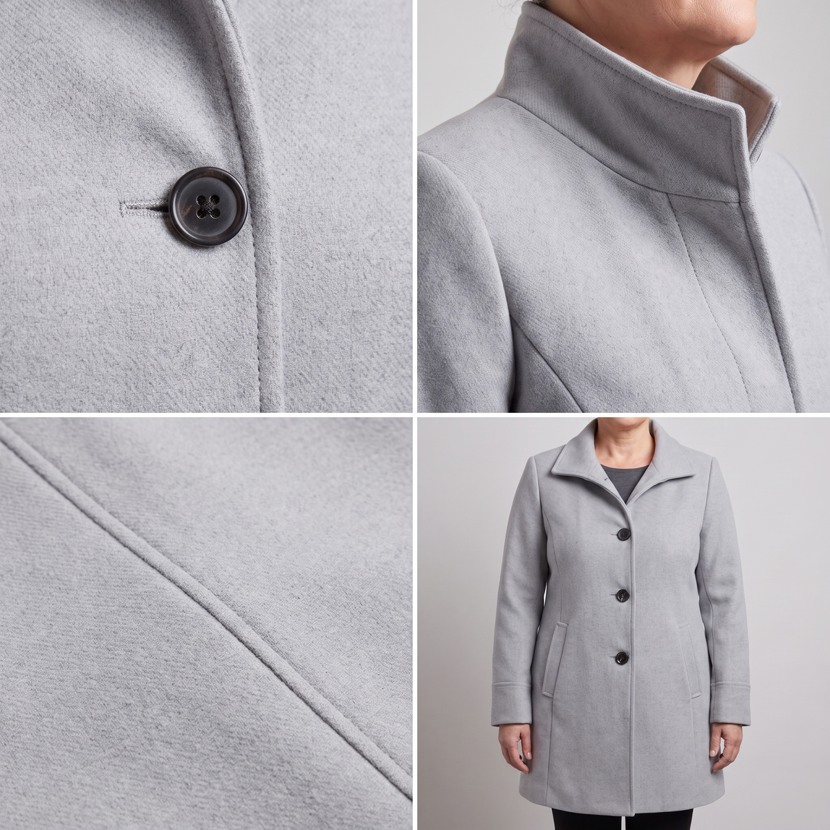 Women's stand collar wool coat with single-breasted button front - view 16