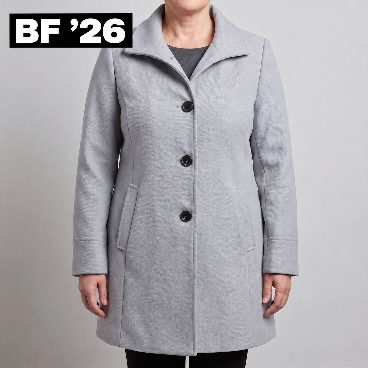 Women's stand collar wool coat with single-breasted button front - view 2