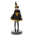 Black velvet-look witch costume dress with yellow bow sash and pointed witch hat - view 5
