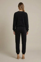 Women's textured jogger set with pocket crew neck sweatshirt and cuffed drawstring joggers - view 3