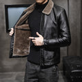 Faux fur lined men's jacket in leather-look finish with zip front