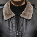 Faux fur lined men's jacket in leather-look finish with zip front - view 3