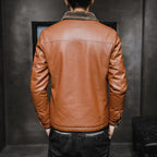 Faux fur lined men's jacket in leather-look finish with zip front - view 5