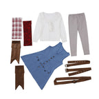Girls pirate costume with blue denim-look tunic, white blouse sleeves, brown belts and red bandana - view 5