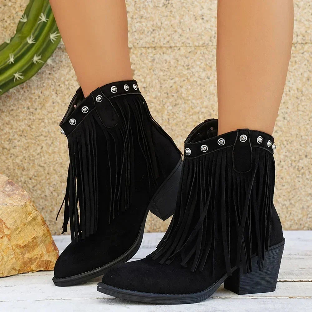 Sella Fringed Western Boot with Block Heel - view 10