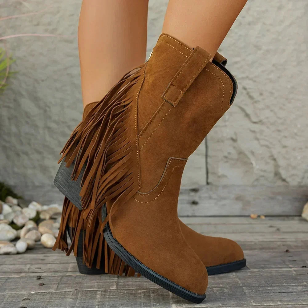 Sella Fringed Western Boot with Block Heel - view 2