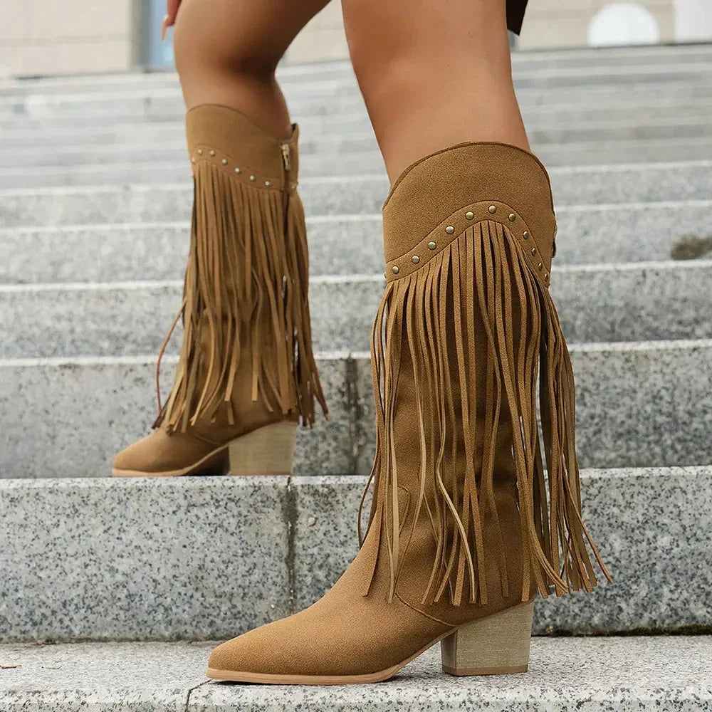 Sella Fringed Western Boot with Block Heel - view 3