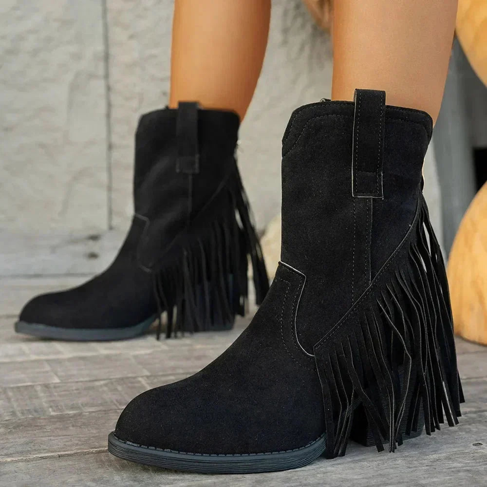 Sella Fringed Western Boot with Block Heel - view 7