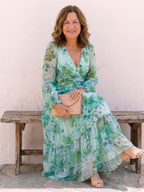 Floral tiered long sleeve maxi dress with wrap V-neck and ruffle cuffs - view 11