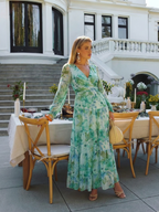 Floral tiered long sleeve maxi dress with wrap V-neck and ruffle cuffs - view 13