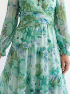 Floral tiered long sleeve maxi dress with wrap V-neck and ruffle cuffs - view 2