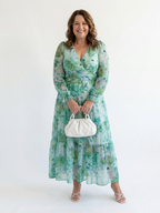 Floral tiered long sleeve maxi dress with wrap V-neck and ruffle cuffs - view 3