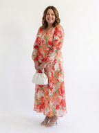 Floral tiered long sleeve maxi dress with wrap V-neck and ruffle cuffs - view 6