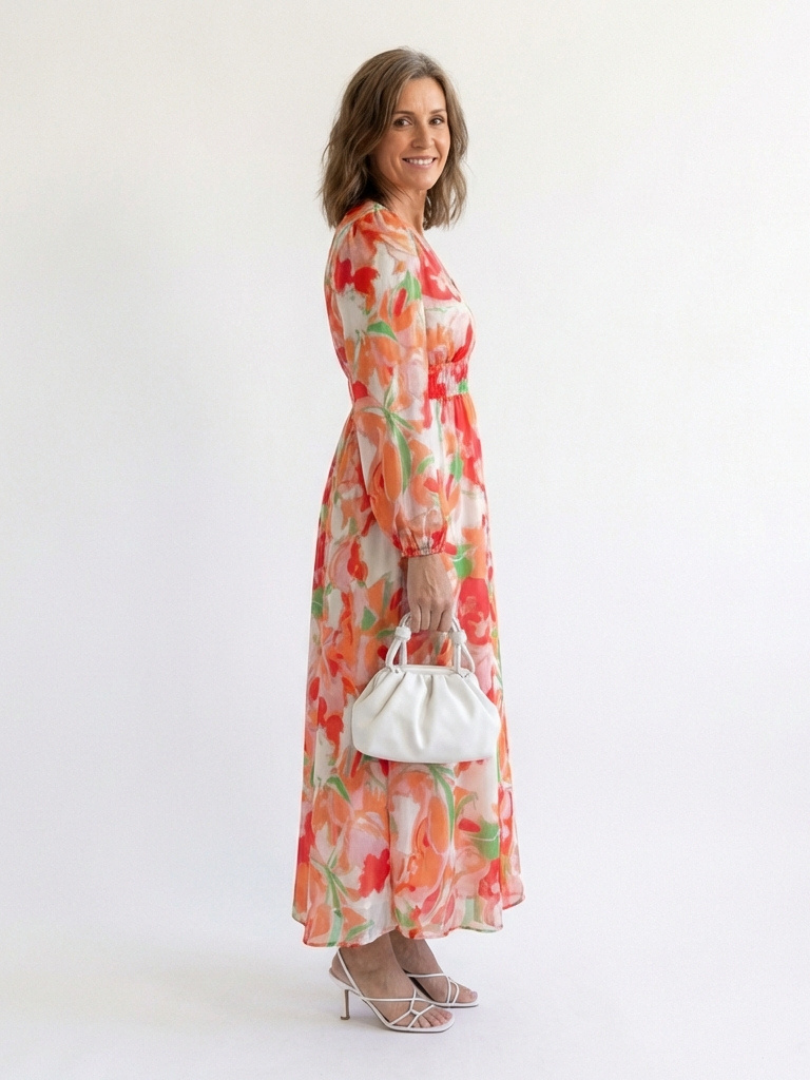 Floral tiered long sleeve maxi dress with wrap V-neck and ruffle cuffs - view 7