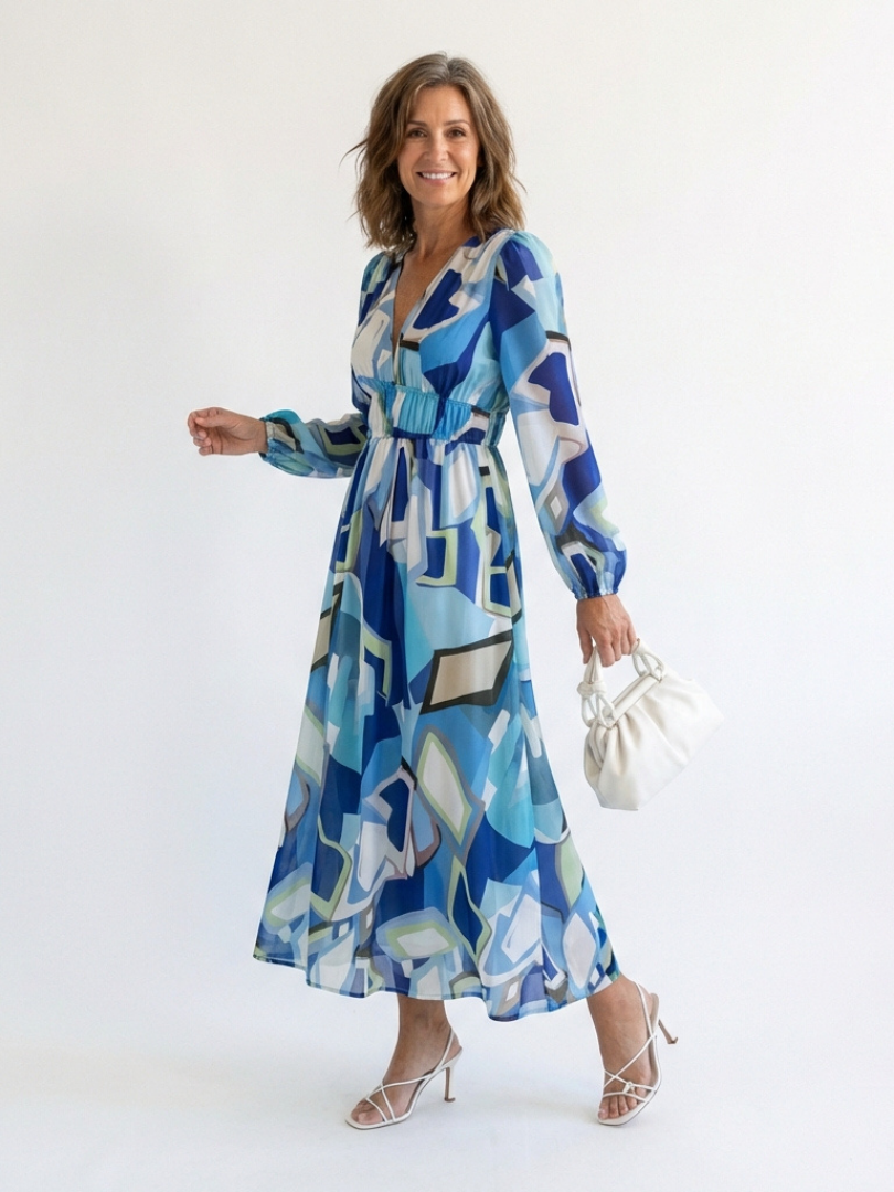 Floral tiered long sleeve maxi dress with wrap V-neck and ruffle cuffs - view 8