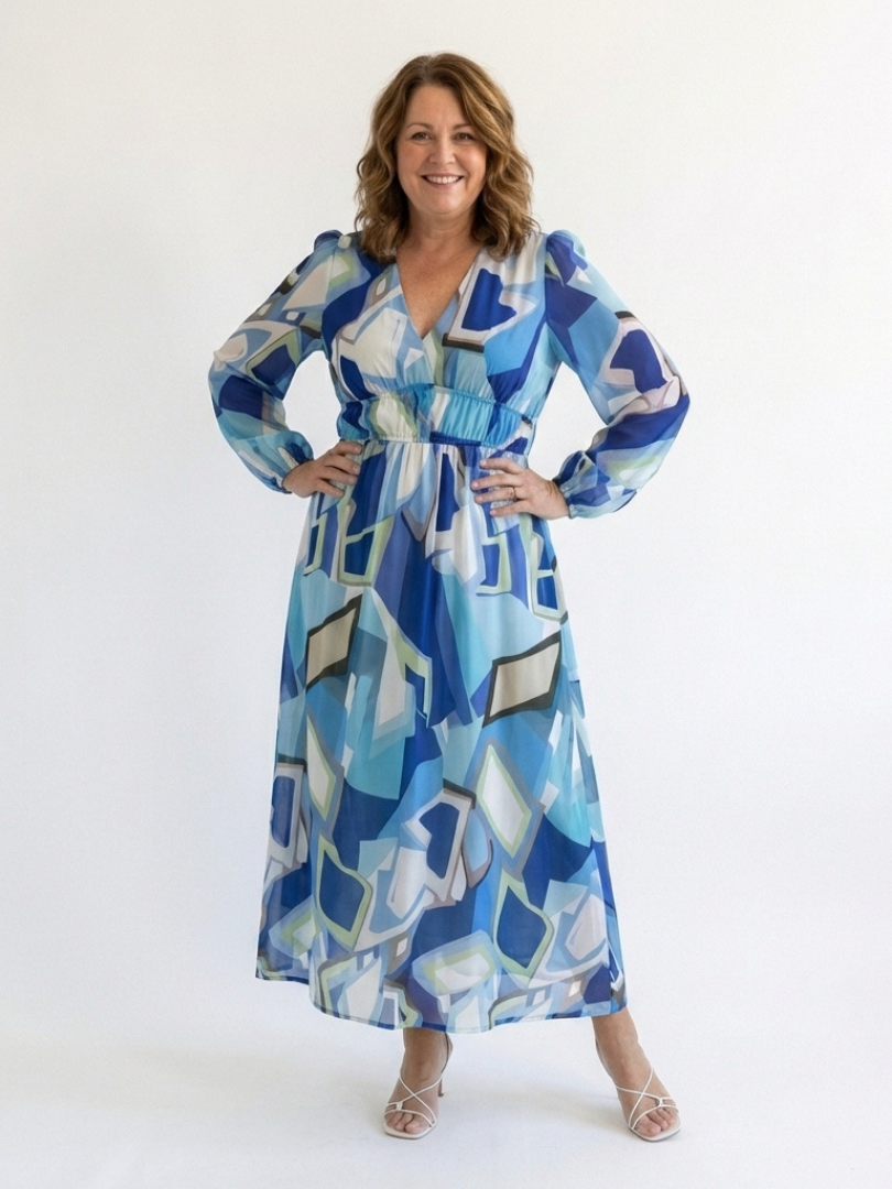 Floral tiered long sleeve maxi dress with wrap V-neck and ruffle cuffs - view 9