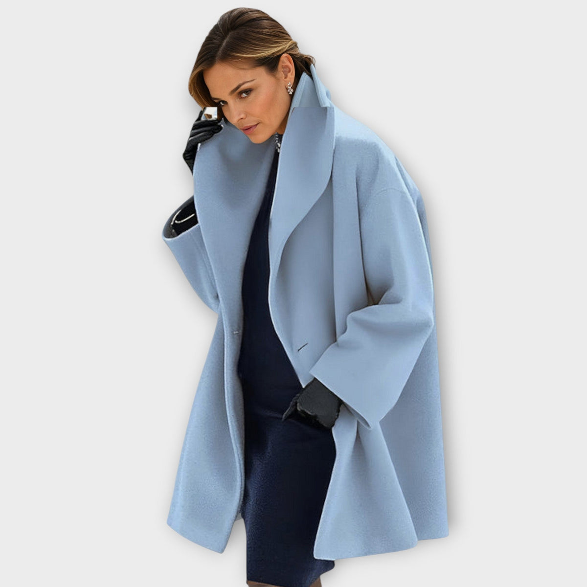 Oversized shawl collar women's winter coat with single-button front