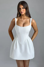 Corset homecoming mini dress with square neckline and pleated flared skirt - view 11