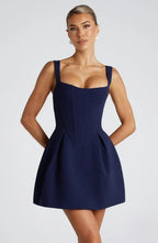 Corset homecoming mini dress with square neckline and pleated flared skirt - view 13