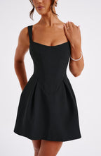 Corset homecoming mini dress with square neckline and pleated flared skirt - view 3