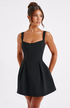 Corset homecoming mini dress with square neckline and pleated flared skirt - view 4