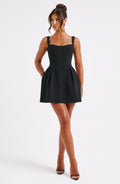 Corset homecoming mini dress with square neckline and pleated flared skirt - view 5
